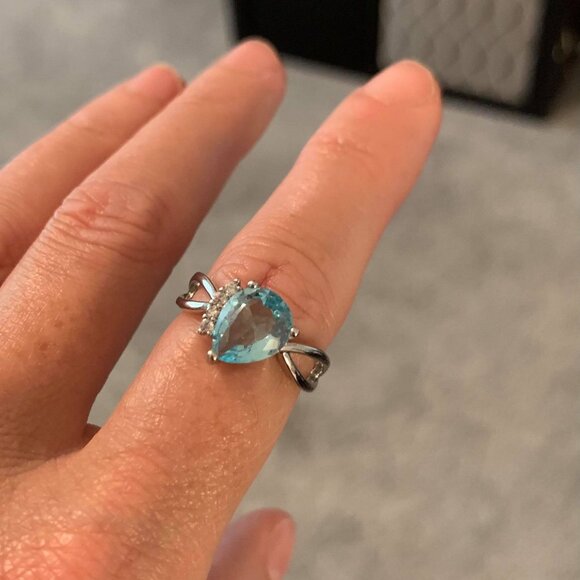 Light Aquamarine CZ Teardrop Cut Ring on a Dainty Sterling Silver Setting - Picture 6 of 6